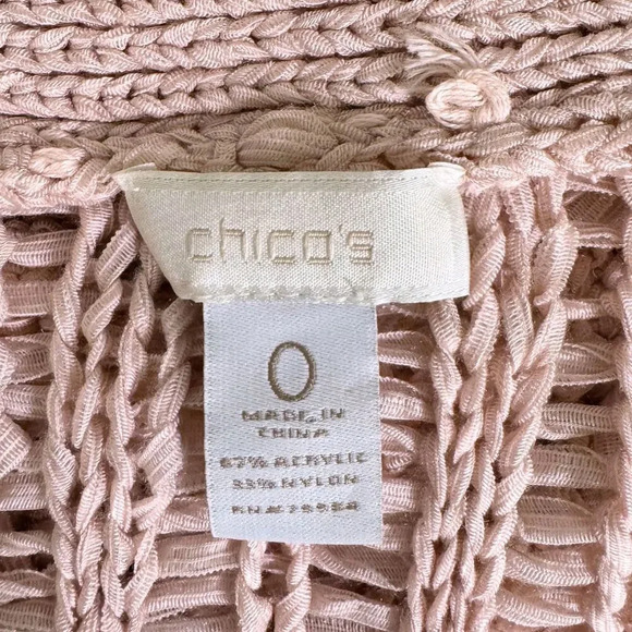 CHICOS Vintage 90s Open Stitch Weave Jenna Texture Cardigan Pink Sz 0 (2-4) - Picture 6 of 6